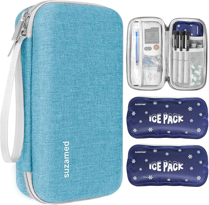 suzamed Insulin Cooler Travel Case,EVA Insulation Travel Medicine Kit with 2 Ice Packs for Diabetes Care,Insulin Pen and Other Diabetic Supplies(Sky Blue)