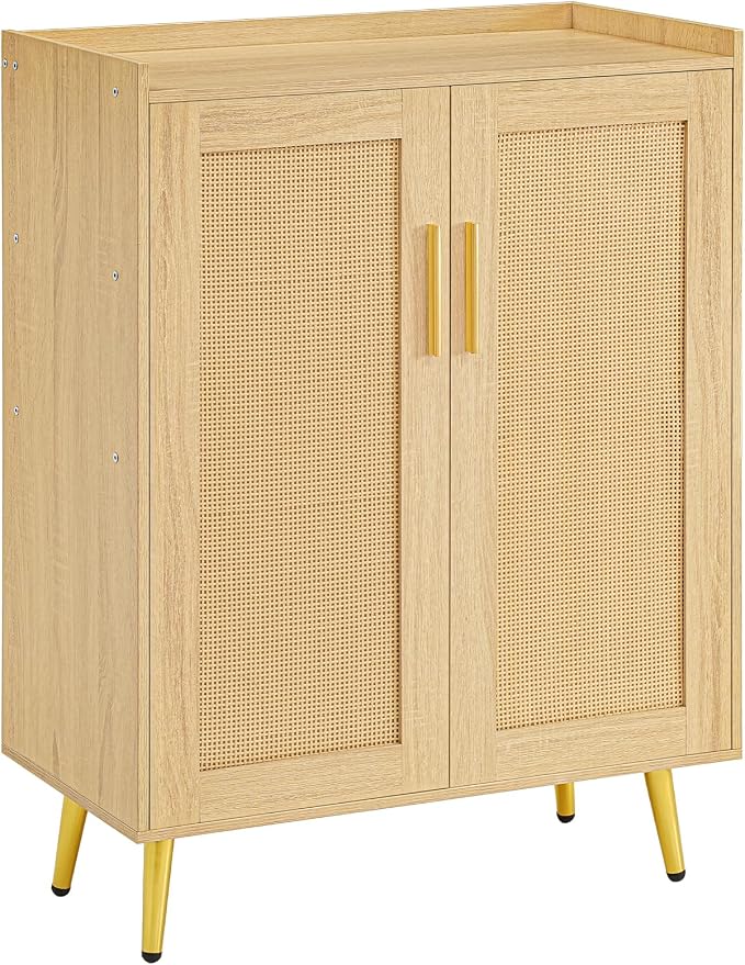 HOOBRO Shoe Cabinet, 5-Tier Shoe Storage Cabinet, Rattan Shoe Cabinet with Doors, 37.8" Tall Shoes Rack Organizer Cabinet for Entryway Hallway Front Door, Adjustable Shelf, Natural NL18SC01