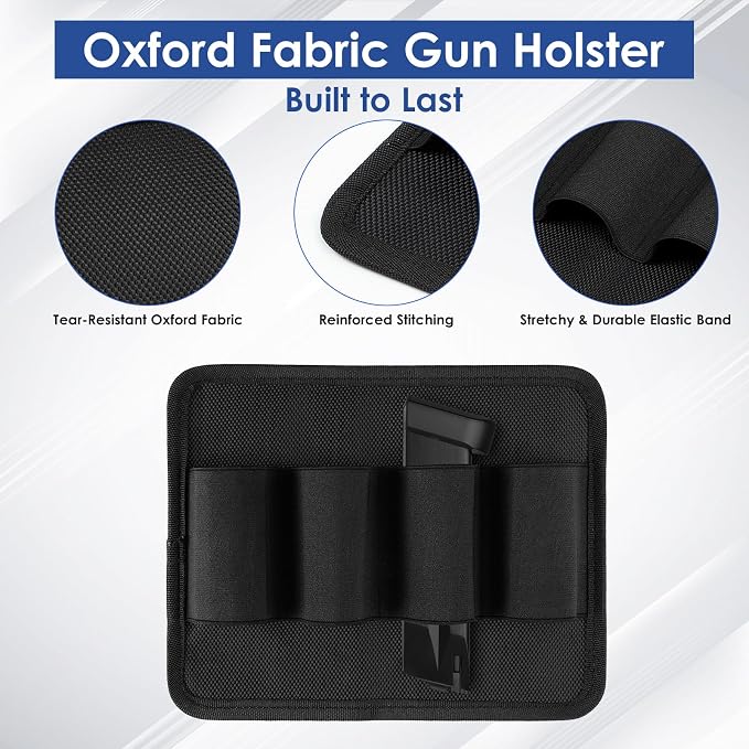 4-Row Pistol Magazine Pouch with Strong Magnet, Two-Way Mount Mag Pouch | Elastic Gun Magazine Holster for Most Mag Size, Durable Oxford for Gun Safe Door Organizer, Daily Storage or Outside Carry