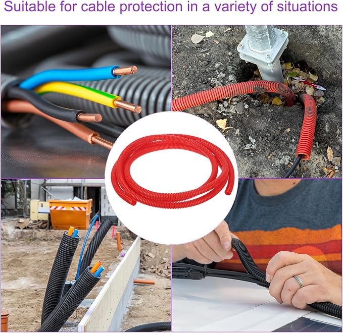 DMiotech 10ft Wire Loom Split Tubing 1/4 Inch, Cord Protectors from Pet Flexible Conduit Cable Management for Office, Home, Garden, Red