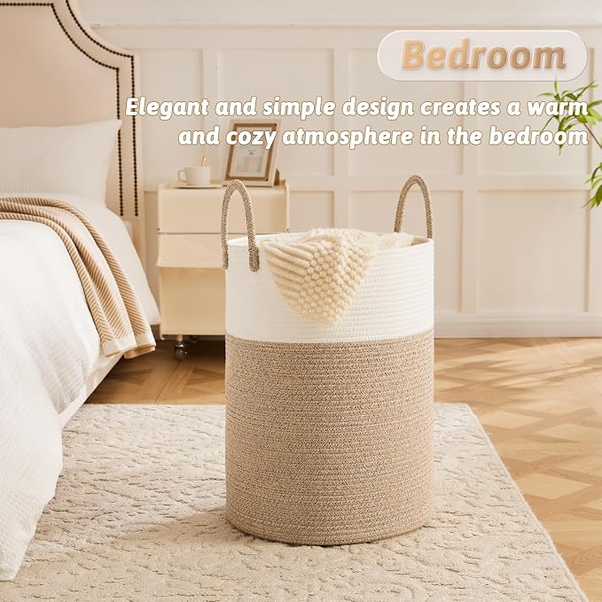 Artfeel Laundry Basket,Woven Cotton Rope Laundry Hamper,40L for Decorative Storage of Dirty Clothes,Toys and Blankets in Bathroom,Baby Room and Living Room