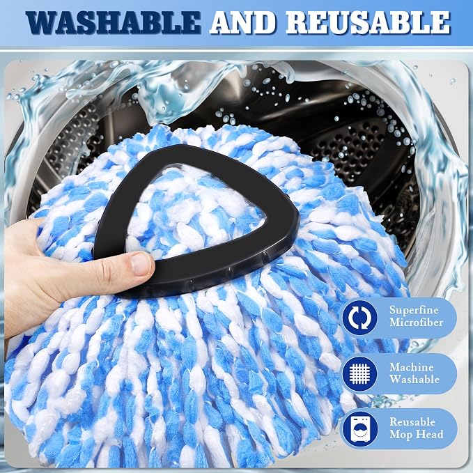 4 Pack Spin Mop Replacements Head Compatible for Ocedar RinseClean 2-Tank System,Microfiber Spin Mop Refills Head,1 Mop Scrub Brush + 1 Mop Base + 4 Pack Cleaning Floor Mop Head