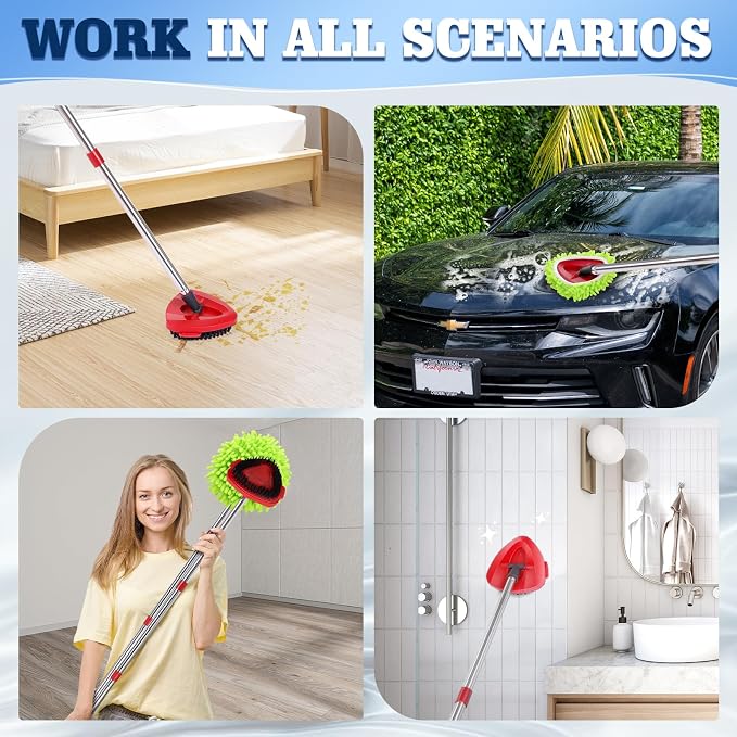 Spin Mop Refills Compatible with OCedar EasyWring 1-Tank, 4-Pack Microfiber Replacement Heads (2 White, 2 Green), 1 Scrub Brush & 1 Mop Base, Floor Cleaning Accessories