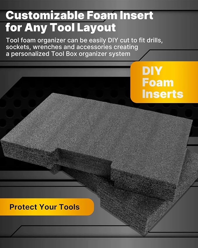 2 Pack Organizer Foam Inserts Compatible with 2.0 DWST08320 & DWST08330 2 and 3 Drawer Tool Box, Black Customizable Foam Inserts – DIY Cut & Organize with Impact Protection