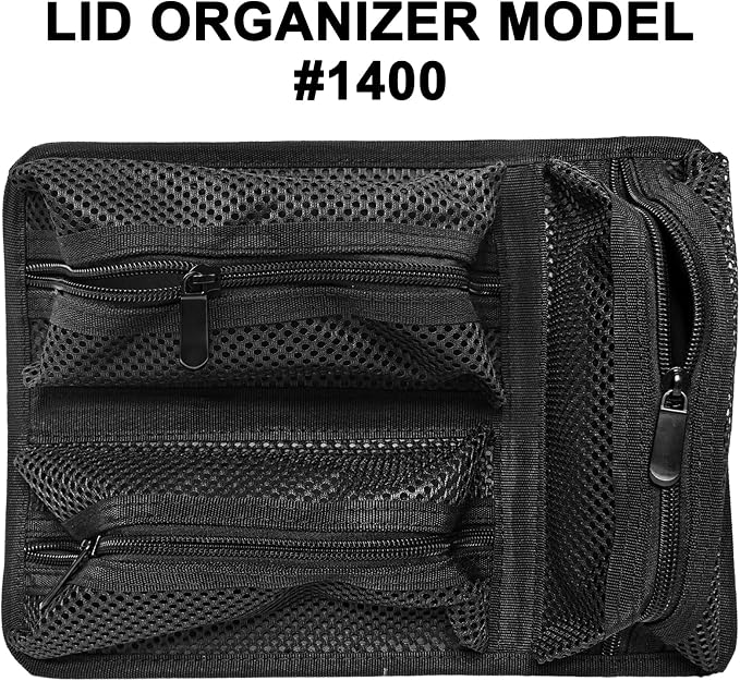 LAFENLIN UPGRADED Lid Organizer for Pelican 1400 Case [No Tools, Max Space] - 3-Pocket Thick Mesh for Photographers & Divers, Secures Camera Gear & Tools in Hard Cases, Hook & Loop Mount (No Screws)