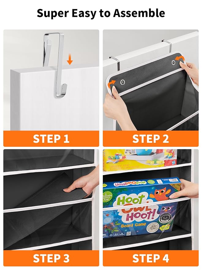 JARLINK Over The Door Toy Storage Organizer w/Clear Window, Black, 2 Pack | Anti-Tilt 44 lb Load Capacity, Baby Toy Storage Organizer for Stuffed Animals, Nursery, Kid Bedroom, Newborn Baby Essentials