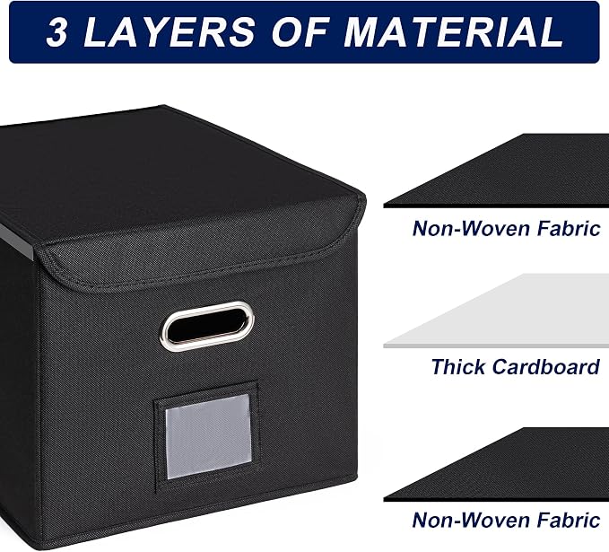 File Organizer Box with Lid, Large Hanging File Folder Organizer with Plastic Slide, Collapsible Portable Filing Storage Boxes for Office/Decor/Home (Wine Red, 14.9 x 12.59 x 10.8 inch, 2-Pack)