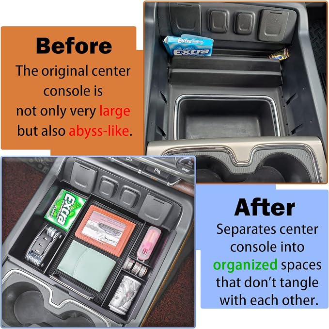 Center Console Tray for 2015-2018 Chevy Silverado/GMC Sierra Accessories | Full Console w/Bucket Seats ONLY, Car Armrest Storage Box Organizer, Add More Storage, Armrest Tray, Coin Holder