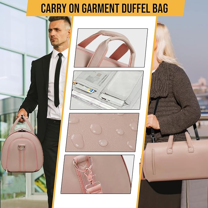 Convertible Garment Bag, Carry on Garment Duffel Bag with Shoulder Strap, Men's Women's Travel Clothing Bag with Shoe Compartment, 2-in-1 Hanging Suitcase Suit Business Travel Bag (Champagne)