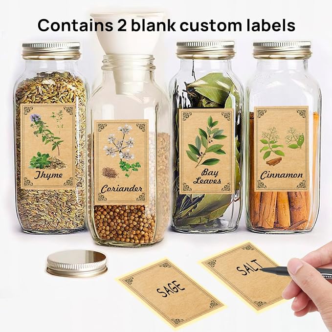 48PCS Herb and Spice Labels for Jars Bottles, Vintage Jars Stickers for Spice Cabinet Organization, Apothecary Labels Herblist Supplies(1.4"x2.4")