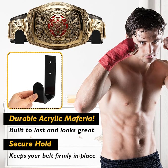 4 Pcs Wrestling Championship Belt Wall Display Holder Belt Horizontal Wall Mount Display Organizer Secure Rack for Wrestling Gifts and Awards