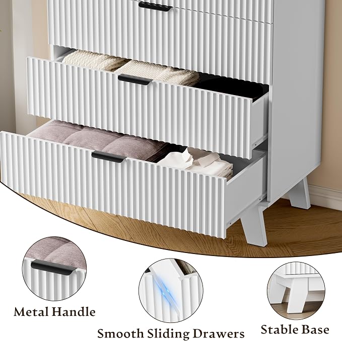 BORNOON 39" Tall Dresser for Bedroom, 4-Drawer Fluted Chest of Drawers, Modern Wood Highboy with Deep Storage, Metal Slides & Handles, Anti-Tip Kit, Vertical Clothes Organizer for Apartment, Nursery