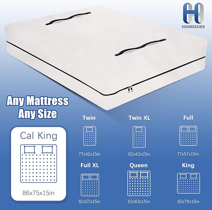 HOMESURE 2 Pack Mattress Bags for Moving and Storage with 8 Handles - Mattress Cover for Moving - Heavy Duty, Strong Zipper Closure, Moving Supplies & Moving Bag - Semi-Transparent, California King