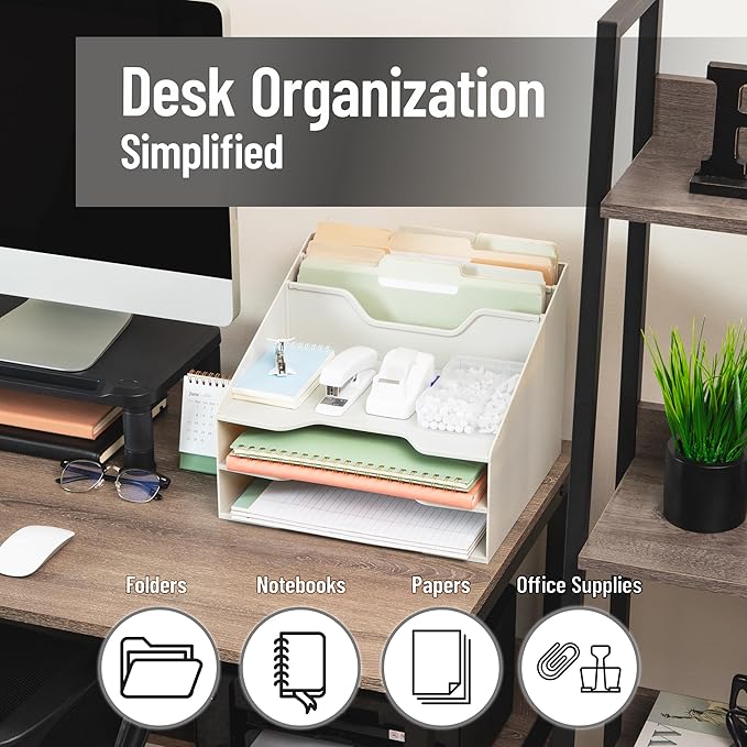 Mind Reader Desktop Organizer, Vertical File Holder, Paper Trays, Office, Plastic, Beige