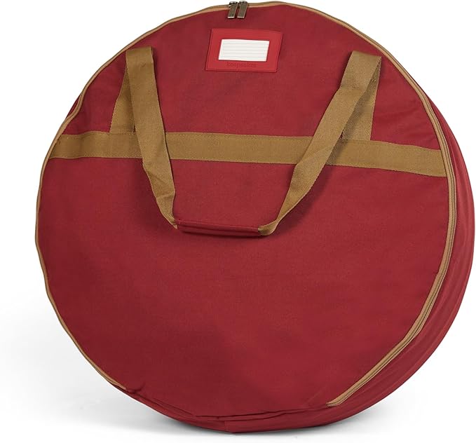 Covermates Keepsakes Wreath Storage Bag – Heavy-Duty Polyester with Buckle Straps & Interior Pouch – Protective Holiday Wreath Organizer with Handles, D-Ring & Label Window, Red