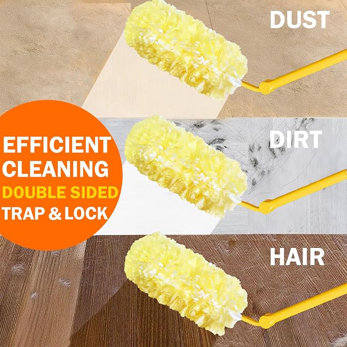 100 Count Heavy Duty Duster Refills for Swiffer Duster, 3 ft Extendable Handle + 1 Short Handle, Multisurface 360 Dusters kit for Dusting Furniture, Ceiling Fans, Blinds, Corners, Yellow