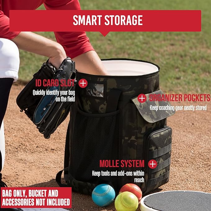 Baseball Bucket Bag, Softball Coaches Bags Fit 6 Gallon Buket, Baseball Coaching Accessories with Multiple Pockets