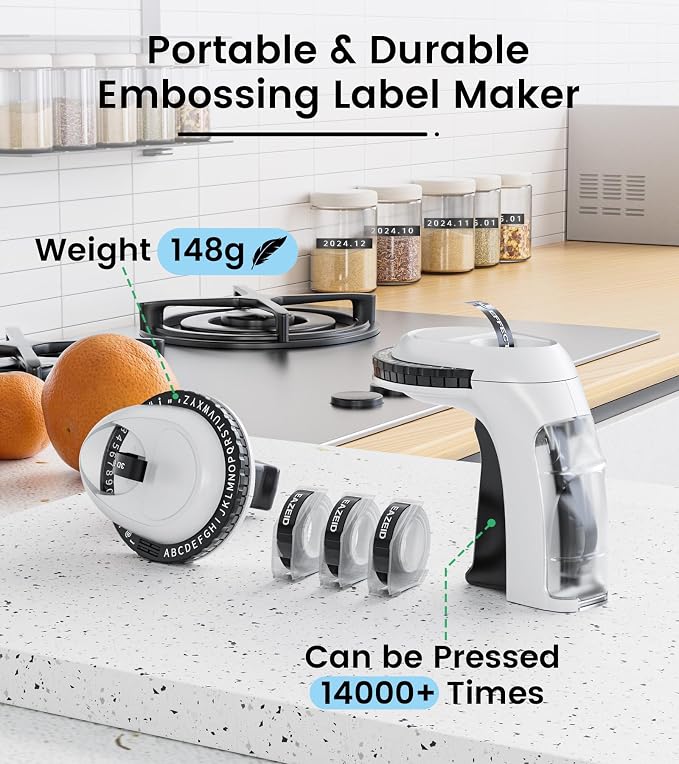 Embossing Label Maker, Vintage Manual Embossed Labeler with 5 Rolls Black 3D Embossing Tapes, Retro Old School Embosser for Scrapbooking, DIY Crafts, Home Classroom Organization, Omega-S Black