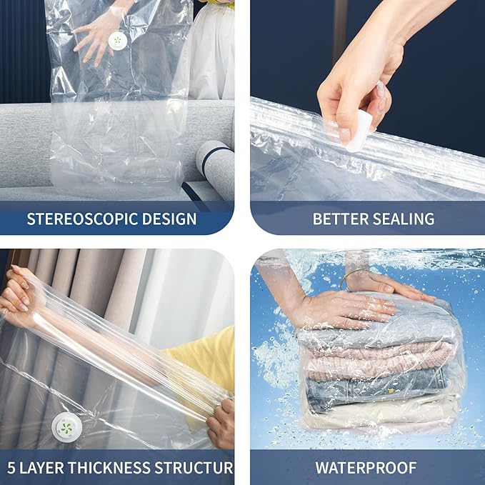 5 PACK Cube Vacuum Storage Bags,Jumbo Cube (31.4 * 39.3 * 14.9 Inch), Extra Large Vacuum Seal Bags for Clothing, Comforters, Blankets, Bedding, Closet Organization Space Saving