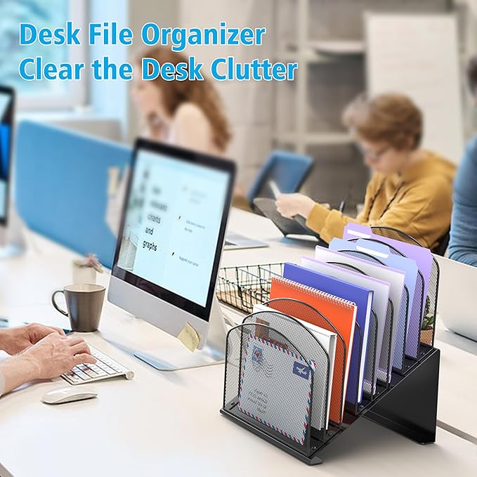 Inclined Desk File Organizer, 8-Section Upright Desk Organizer Standing File Sorter for Office Classroom Desktop Organization