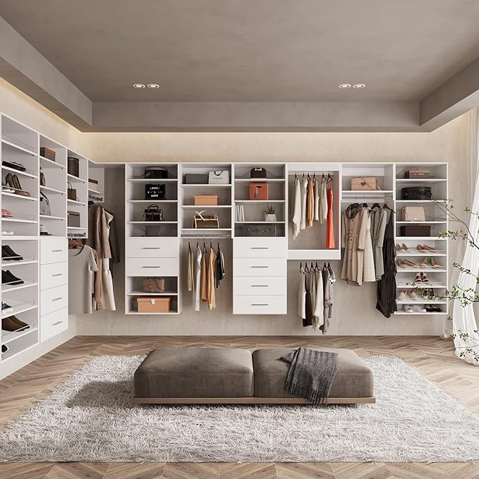 ROOMTEC 31.5" 4 Drawer Short Tower Closet Unit, Modular Closet System with Drawers and Shelf, Wardrobe Organizer for Bedroom or Walk-in Closet, Wall Mounted, Customizable Clothes Storage Unit, White