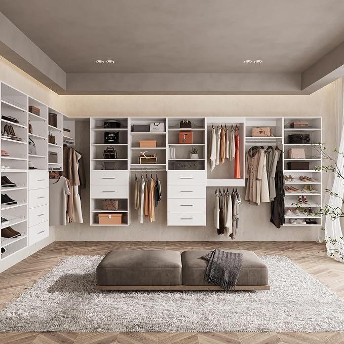 ROOMTEC 19.5" 2 Drawer Short Tower Closet Unit, Modular Closet System with Drawers and Shelf, Wardrobe Organizer for Bedroom or Walk-in Closet, Wall Mounted, Customizable Clothes Storage Unit, White