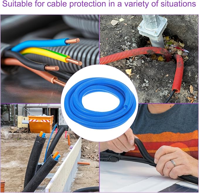 DMiotech 20ft Wire Loom Split Tubing 1 Inch(25.5 Mm) ID, Cord Protectors from Pet Flexible Conduit Cable Management for Office, Home, Garden, Blue