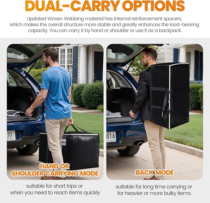 StoreHappily Heavy-Duty & Extra Capacity Moving Bags with Backpack Straps, Storage Totes with Double Zipper & Strong Handles, Packing Bags Alternative to Moving Boxes, Moving Supplies (2 Pack, Black)