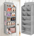 HOMELUX THEORY Hanging Shoe Organizer for Closet, 6 Tier Over the Door Shoe Organizer 120D Extra Thick with Deep Pockets, Shoe Rack for Closet & Entryway, with 4 Side Storage Pockets (Light Gray)