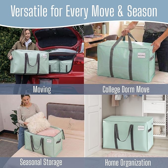 VENO 10 Pack Heavy Duty Moving Bags, Extra Large Storage Bags with Reinforced Handles & Strong Zippers, Foldable & Reusable Moving Box Alternative for Clothes & Dorm Storage