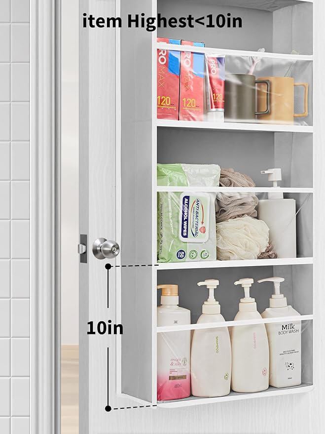 JARLINK Over The Door Toy Storage Organizer w/Clear Window, Light Grey | Anti-Tilt 44 lb Load Capacity, Baby Toy Storage Organizer for Stuffed Animals, Nursery, Kid Bedroom, Newborn Baby Essentials