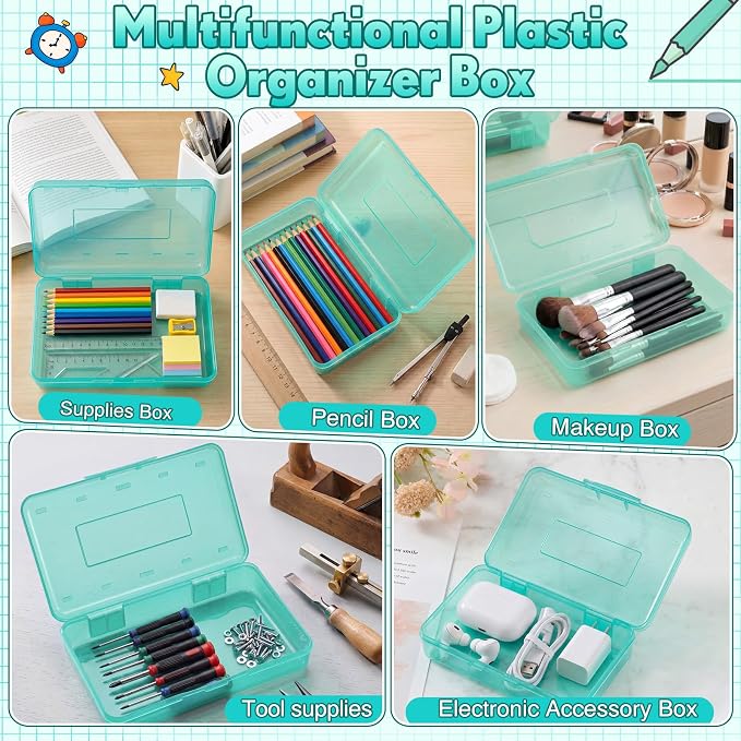 Blulu 6 Pack Large Plastic Pencil Case Box Clear Pencil Boxes Bulk Hard Crayon Box Storage with Snap Lids 8.1 x 4.7 x 2.2 Inch Painting Organizer Classroom Stationery School Supplies (Mint Green)