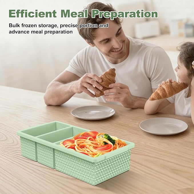 3 Pack - Silicone Freezer Trays with Lid, 1-Cup & 2 Cup Freezer Molds, Silicone Food Storage Containers for Meal Prep, Freezing Soup Sauce, Broth Leftovers