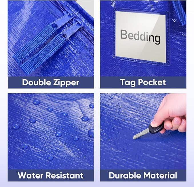 TICONN 2 Pack Extra Large Moving Bags with Zippers & Carrying Handles, Heavy-Duty Storage Tote Moving Boxes for Space Saving (2 PK, 18 Gallon)