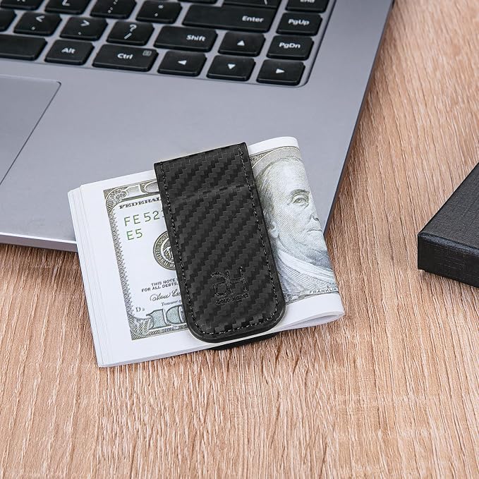 GH GOLD HORSE Slim Magnetic Money Clip Genuine Leather Business Card Holder for Men (CB-Black)
