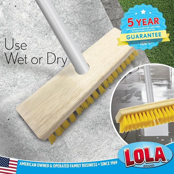 LOLA Deck Scrub Brush Outdoor Broom, Durable Bristles Remove Dirt, Grime, Grout, Leaves, Snow on Patios, Decks, Wet or Dry, 2 Pack