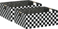 Checkered Storage Basket Foldable Nursey Box | 16.9" Storage Cube for Women Closet Organizer Boys Car Toys Bins with Handles | Sturdy Cardboard & Washable Fabric 2Pack