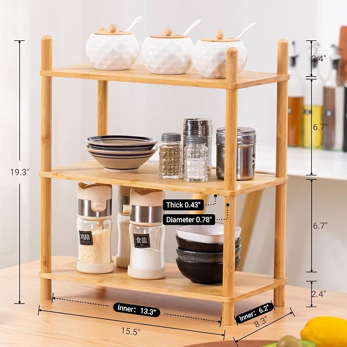 3-Tier Bamboo Coffee Bar Organizer,Coffee Bar Accessories, Mul-tifunctional Wooden Beaded Coffee Station Countertop Stand Shelf for Kitchen Home Office,Counter Riser Display Shelf for Top of Desk Home