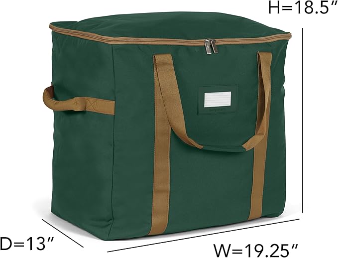 Covermates Keepsakes Adjustable Ornament Storage Bag – Heavy-Duty Polyester, Padded Dividers & FlexGrid Trays – Protective Holiday Ornament Organizer with Handles & Label Window, Green