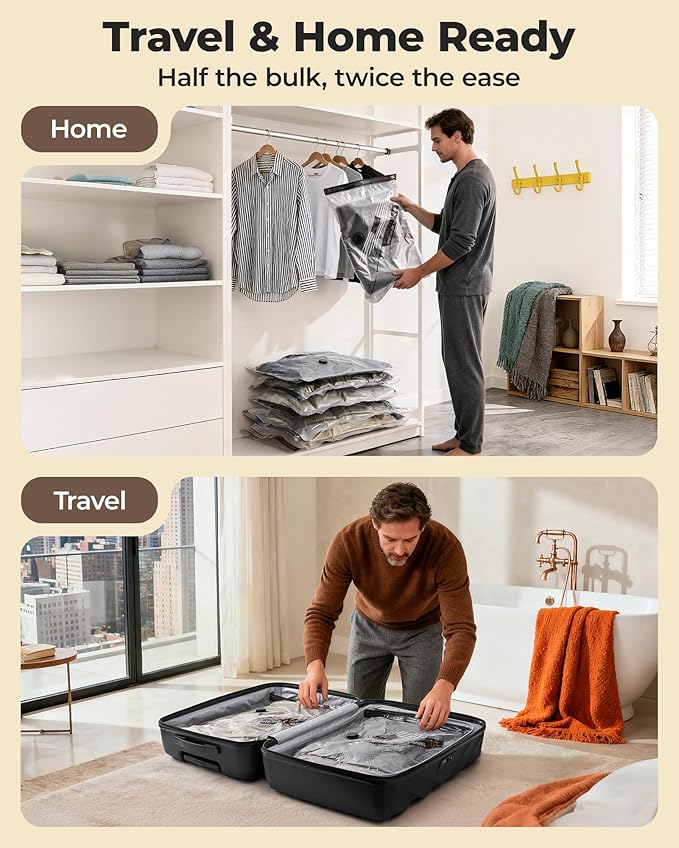BAGSMART Rechargeable Wireless Pump Travel Storage Bags Set, Portable Space Saver Bags for Travel & Home, Vacuum Compression Seal Bag for Clothing- 12combo bags