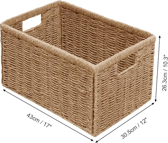 Vagusicc 2 Packs Large Wicker Storage Basket, Closet Storage Baskets Bins for Shelves, Decorative Collapsible Baskets for Organizing Clothes Toy Nursery Bathroom Organizers and Storage, Natural