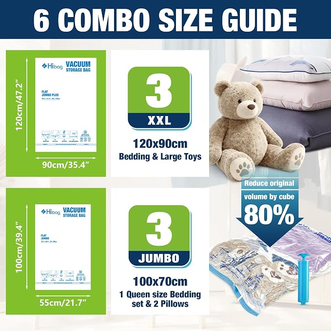 Vacuum Storage Bags Jumbo and XXL, Extra Large Vacuum Seal Bags for Bedding Blankets Comforters Clothing (3J+3XXL)