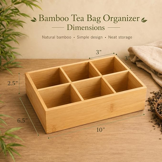 Bamboo Tea Bag Organizer, Tea Holder for Tea Organizer and Storage - 2Pcs | Holds 150 tea bags, for Drawer, Pantry, Kitchen, Cabinet, Countertop