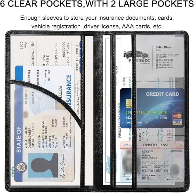 LumiMokki Premium Car Registration & Insurance Card Holder, Cowhide Black | Vehicle Glove Box Organizer, Magnetic Closure Car Document Holder, For Insurance, Cards, License, Women & Men