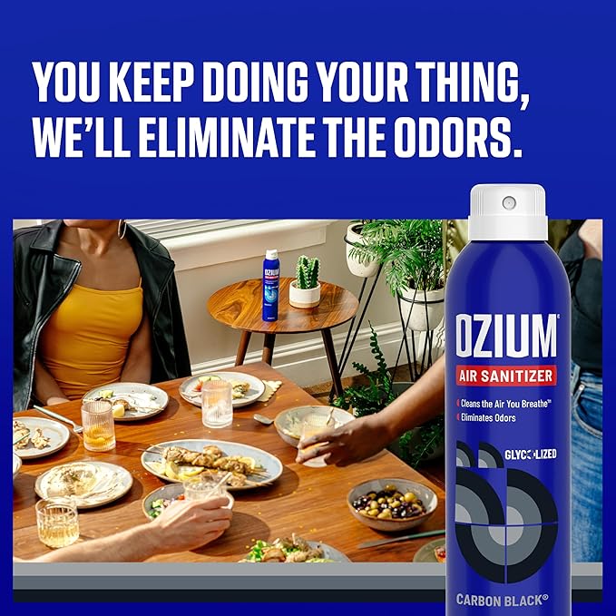 Ozium Air Sanitizer Spray - Room Odor Eliminator for Home, Car, and Office - Carbon Black - 8 oz Can - 6 Pack