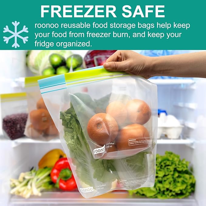12 Pack Reusable Gallon Freezer Bags, Dishwasher Safe BPA Free Food Storage Bags, Extra Thick Leakproof Plastic Ziplock Bags for Meal Prep Fruits Sandwich Snack