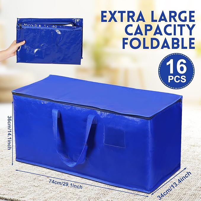 Abbylike 16 Pcs Extra Large Moving Bags with Handles and Zippers Heavy Duty Packing Bags for College Moving Foldable Space Saving Fold Flat Waterproof Packing Bags for Storage Traveling