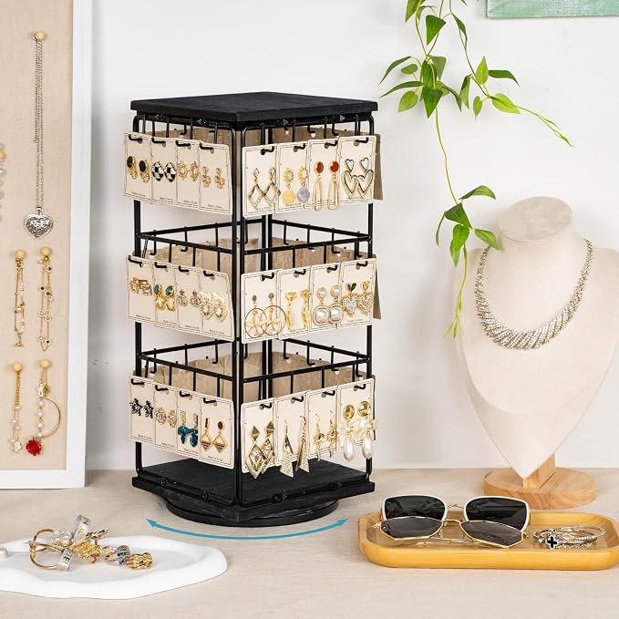 360 Rotating Earring Display Stands for Selling, Earring Rack Display Holder Stand, Jewelry Display for Selling Earring Cards, Necklaces, Rings, Bracelets, Hair Accessories (2 Pack)