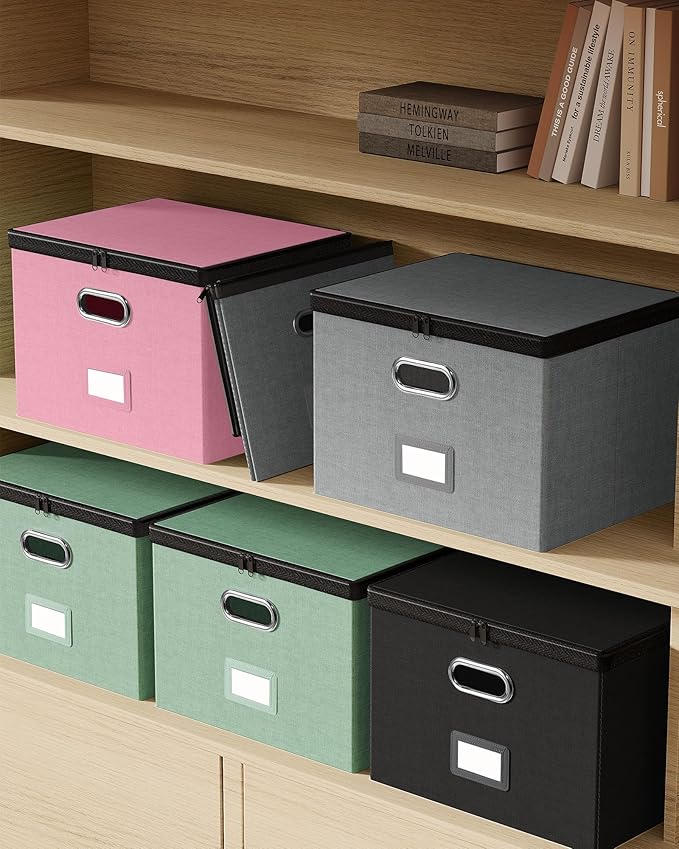 Oterri 1 Pack Large File Organizer Boxes with Lids, File Box with Mesh Pockets, Document Organizer Box for Legal/Letter Size Folders, Zippers Important Document Organizer (Pink, Without Folders)