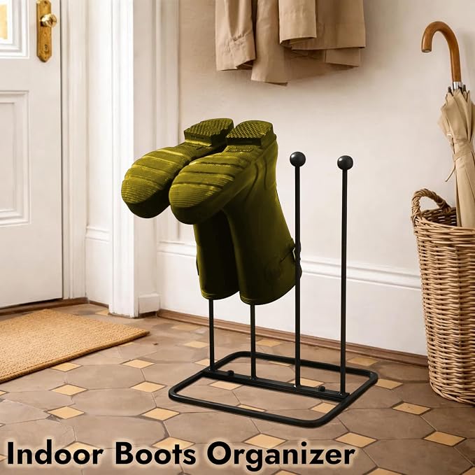 ARSUK Boot Rack Shoe Organizer for Tall Welly Boots - Free-Standing cowboy Boot Storage, Rain Boots Holder Stand, 10mm Thick Wrought Iron, Matt Black for Closet, Entryway, Garage (2 Pair)